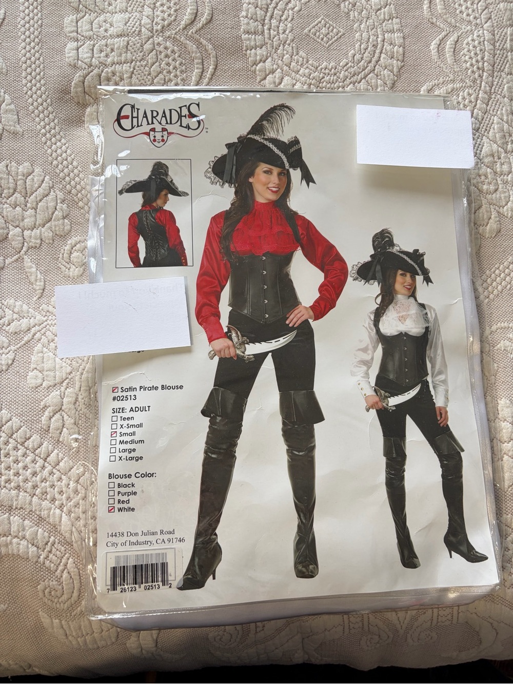 Women's white Satin Pirate Blouse ONLY Costume Halloween party festive Small